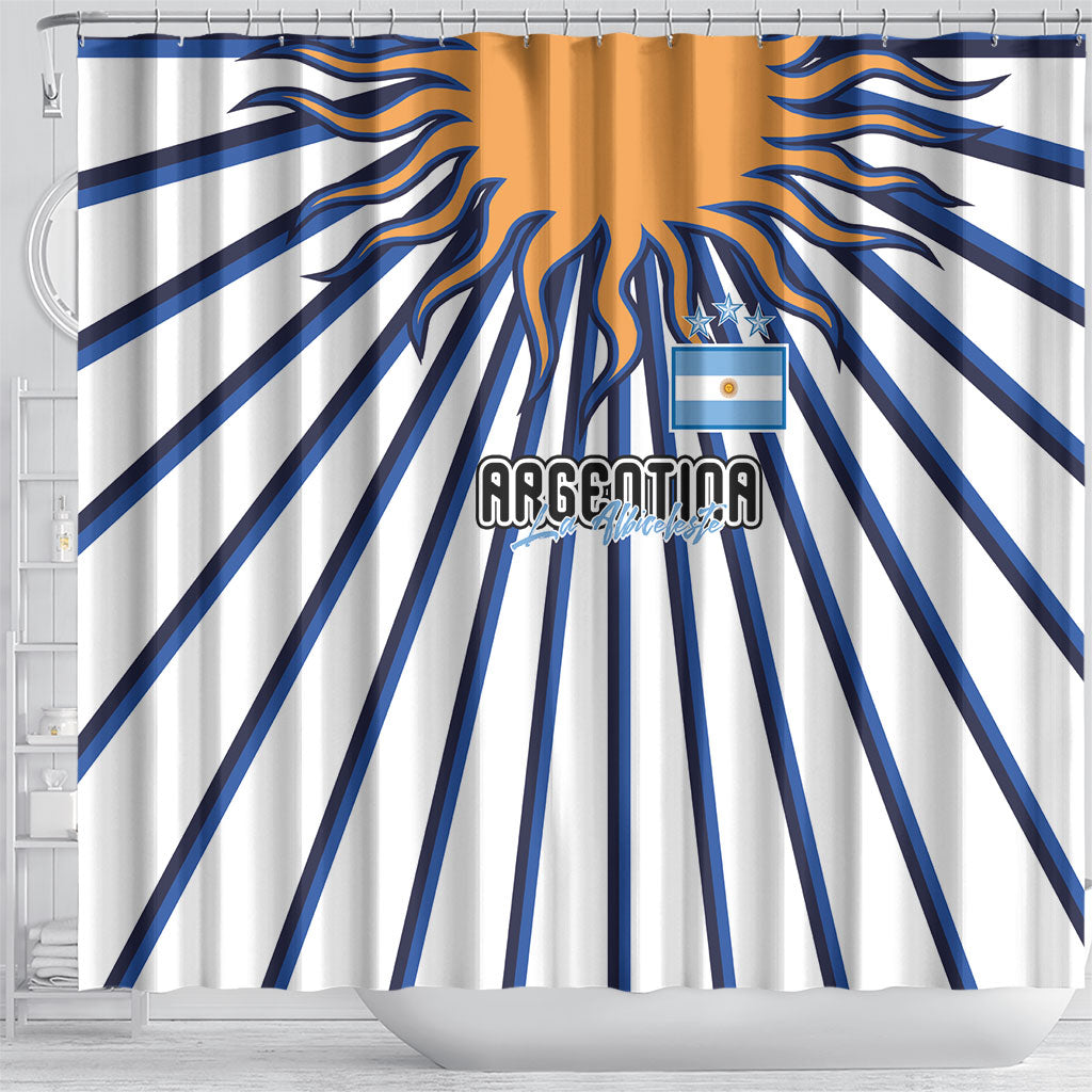 Argentina National Football Shower Curtain Sun Of May Retro Starburst Graphic Art
