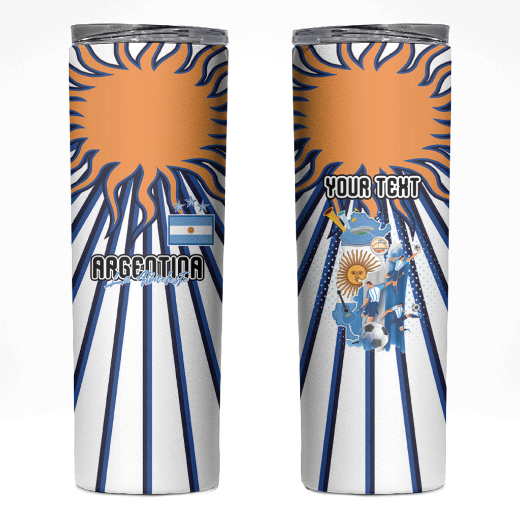 Personalized Argentina National Football Skinny Tumbler Sun Of May Retro Starburst Graphic Art