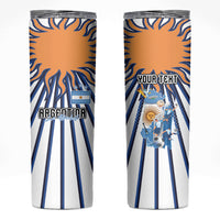 Personalized Argentina National Football Skinny Tumbler Sun Of May Retro Starburst Graphic Art