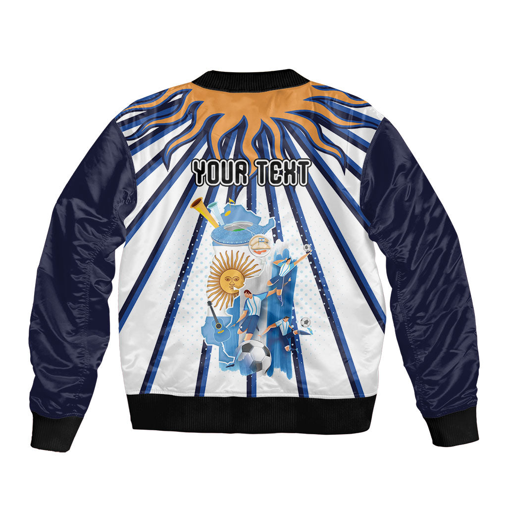 Personalized Argentina National Football Sleeve Zip Bomber Jacket Sun Of May Retro Starburst Graphic Art