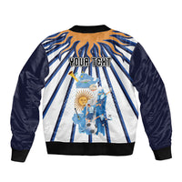 Personalized Argentina National Football Sleeve Zip Bomber Jacket Sun Of May Retro Starburst Graphic Art