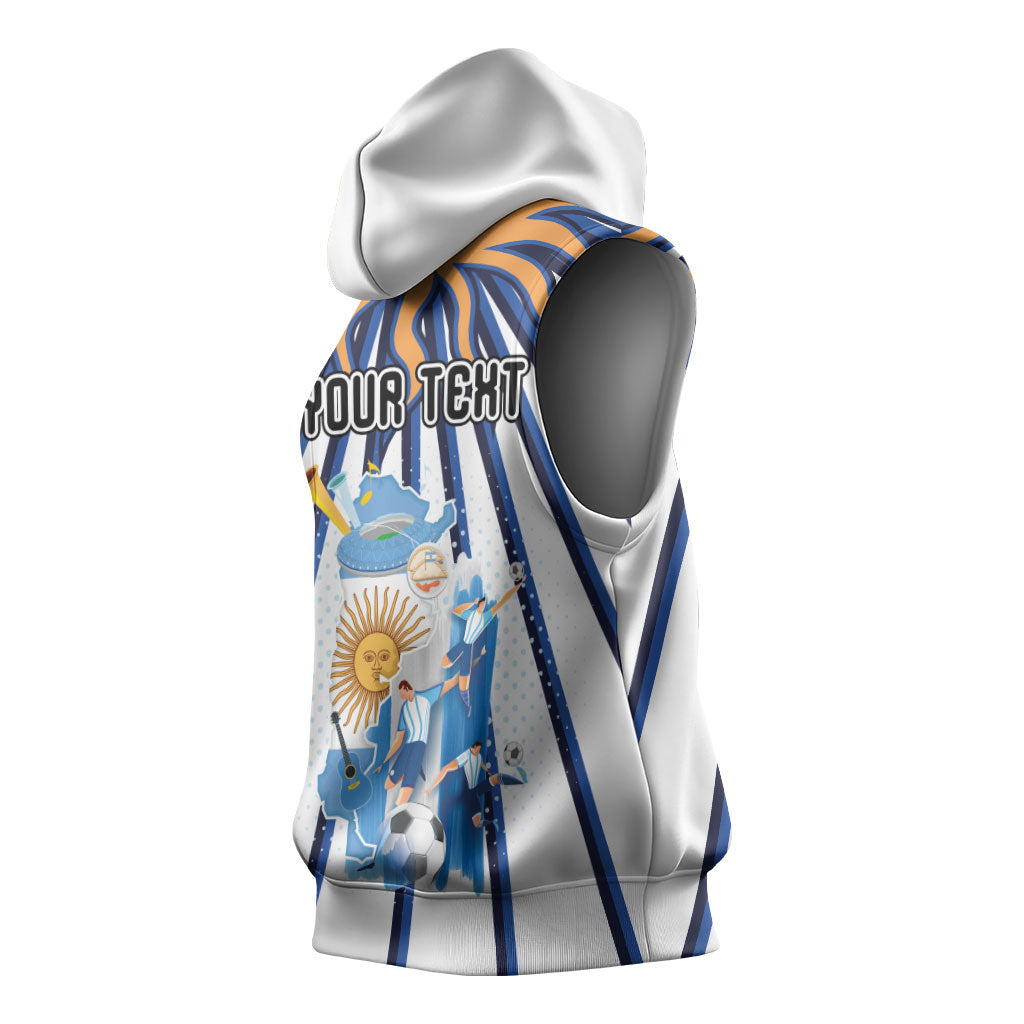 Personalized Argentina National Football Sleeveless Hoodie Sun Of May Retro Starburst Graphic Art