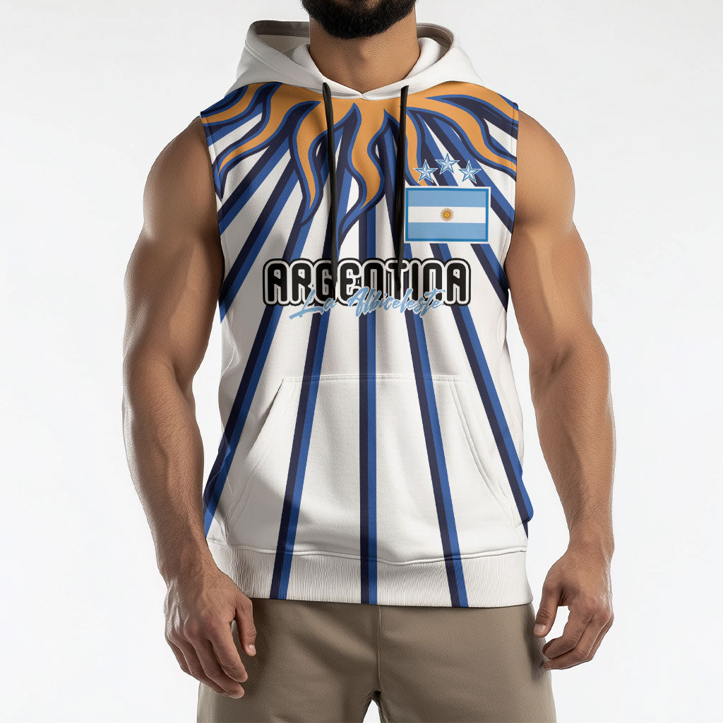Personalized Argentina National Football Sleeveless Hoodie Sun Of May Retro Starburst Graphic Art