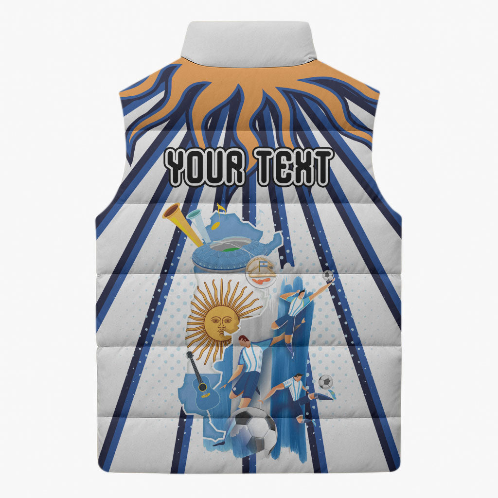 Personalized Argentina National Football Sleeveless Puffer Jacket Sun Of May Retro Starburst Graphic Art
