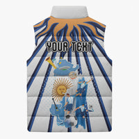Personalized Argentina National Football Sleeveless Puffer Jacket Sun Of May Retro Starburst Graphic Art