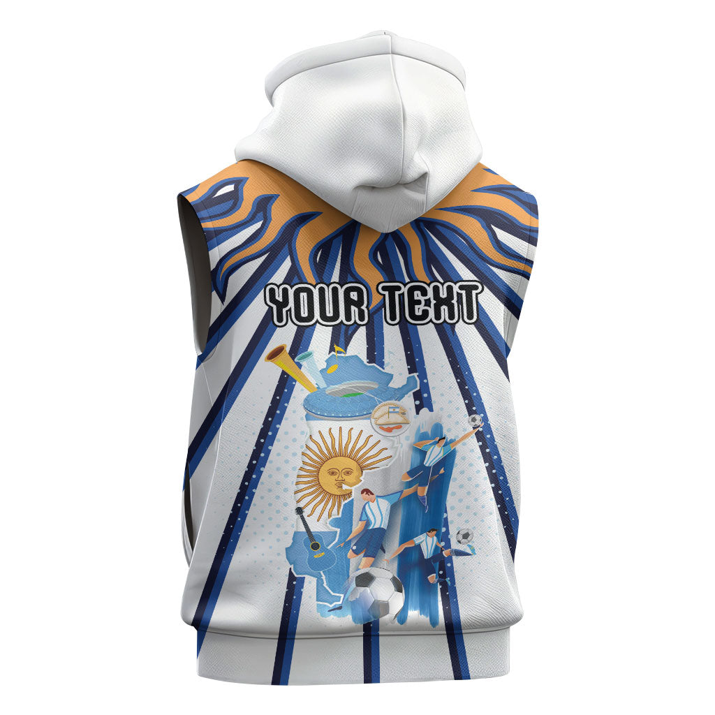 Personalized Argentina National Football Sleeveless Zip Hoodie Sun Of May Retro Starburst Graphic Art