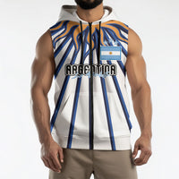 Personalized Argentina National Football Sleeveless Zip Hoodie Sun Of May Retro Starburst Graphic Art