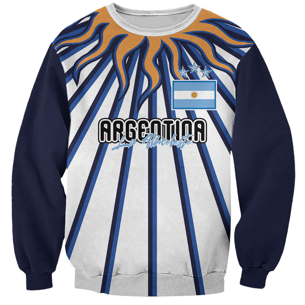 Personalized Argentina National Football Sweatshirt Sun Of May Retro Starburst Graphic Art