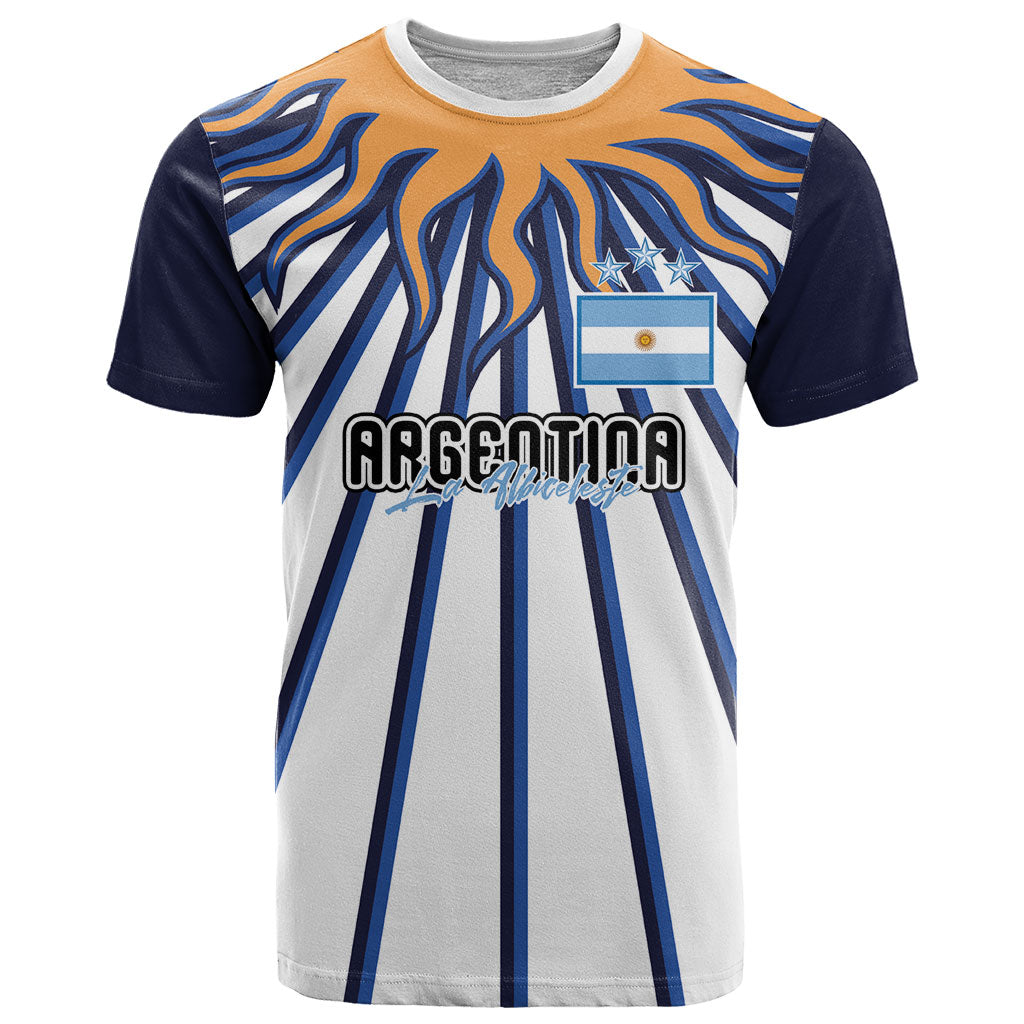 Personalized Argentina National Football T Shirt Sun Of May Retro Starburst Graphic Art