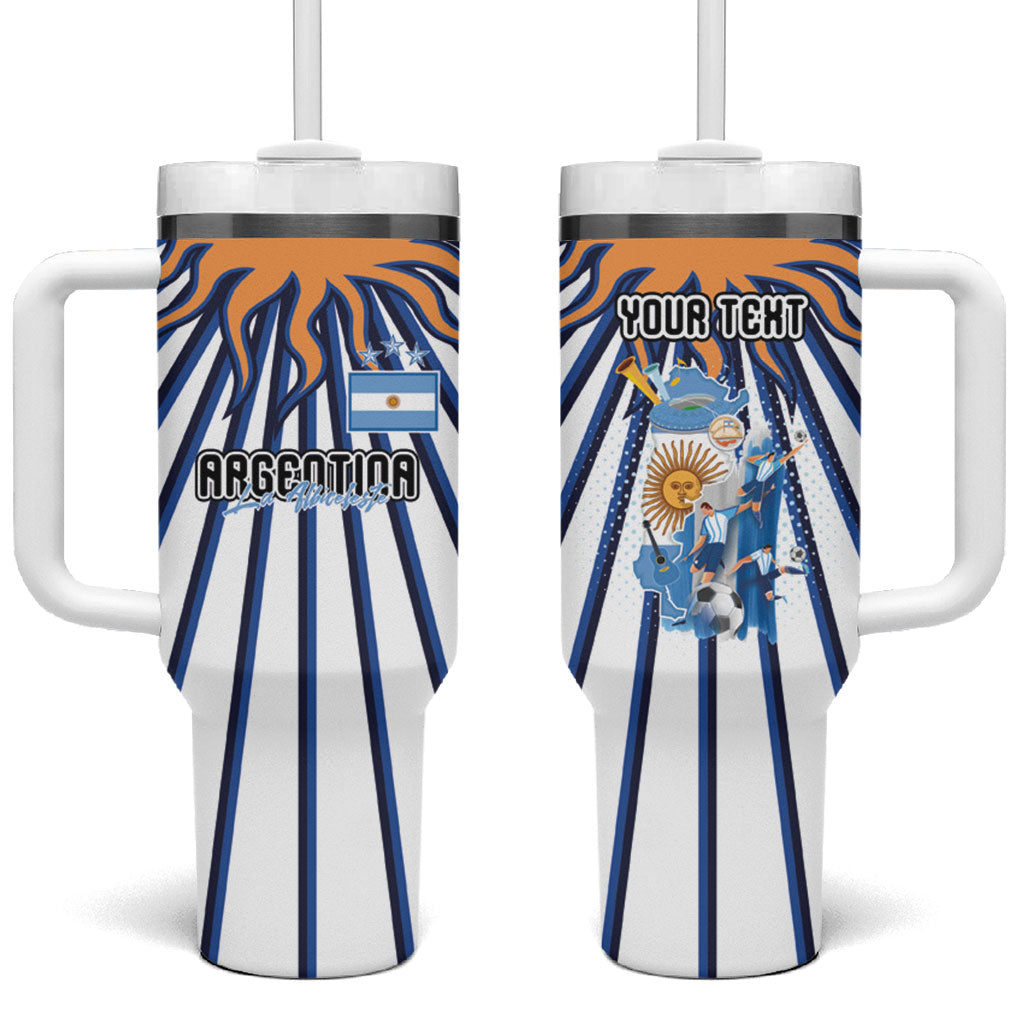 Personalized Argentina National Football Tumbler With Handle Sun Of May Retro Starburst Graphic Art