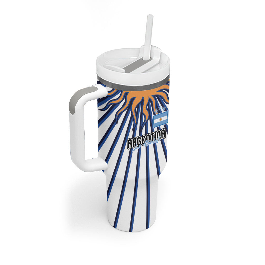 Personalized Argentina National Football Tumbler With Handle Sun Of May Retro Starburst Graphic Art