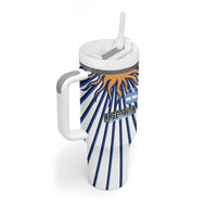 Personalized Argentina National Football Tumbler With Handle Sun Of May Retro Starburst Graphic Art