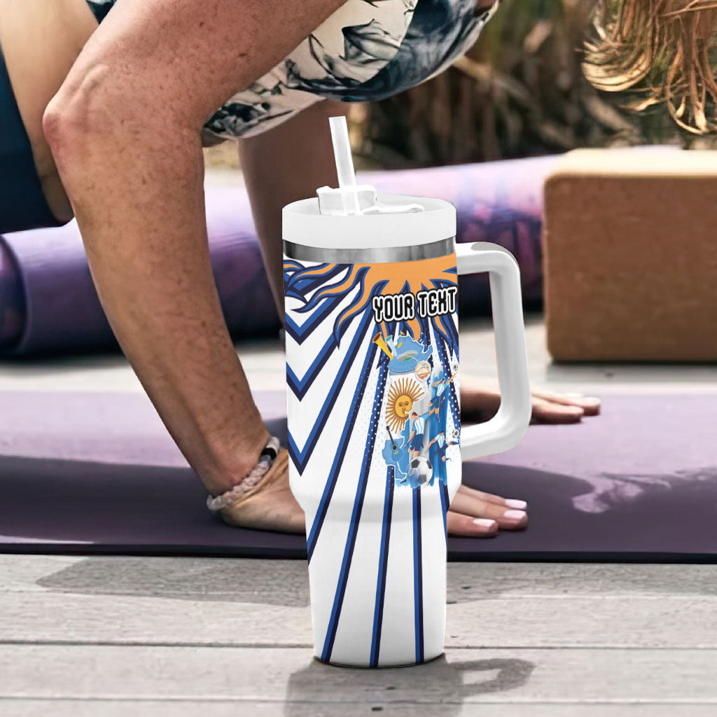 Personalized Argentina National Football Tumbler With Handle Sun Of May Retro Starburst Graphic Art