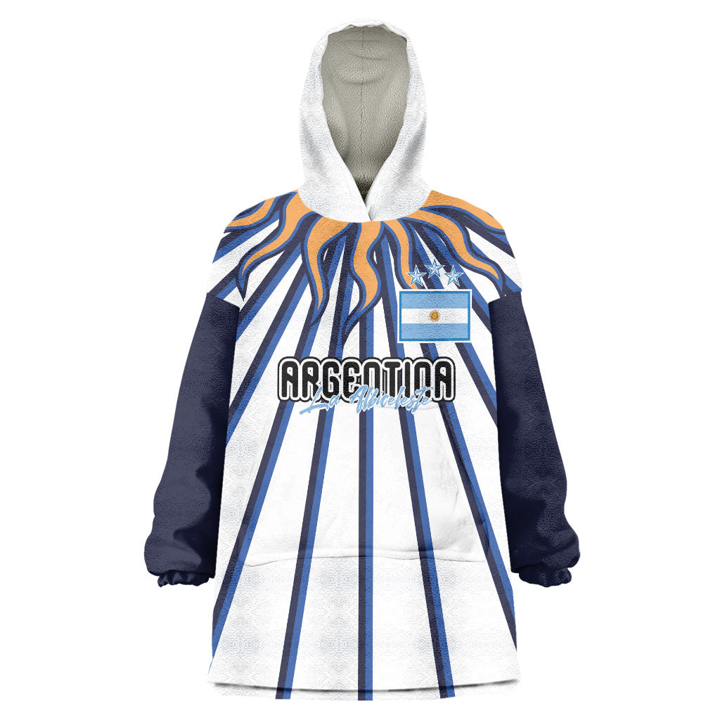 Personalized Argentina National Football Wearable Blanket Hoodie Sun Of May Retro Starburst Graphic Art