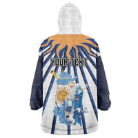Personalized Argentina National Football Wearable Blanket Hoodie Sun Of May Retro Starburst Graphic Art
