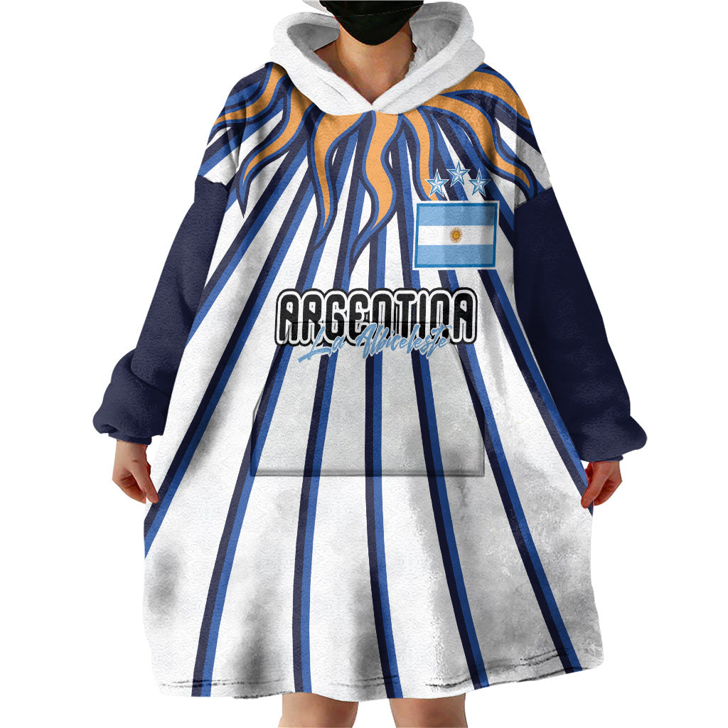 Personalized Argentina National Football Wearable Blanket Hoodie Sun Of May Retro Starburst Graphic Art