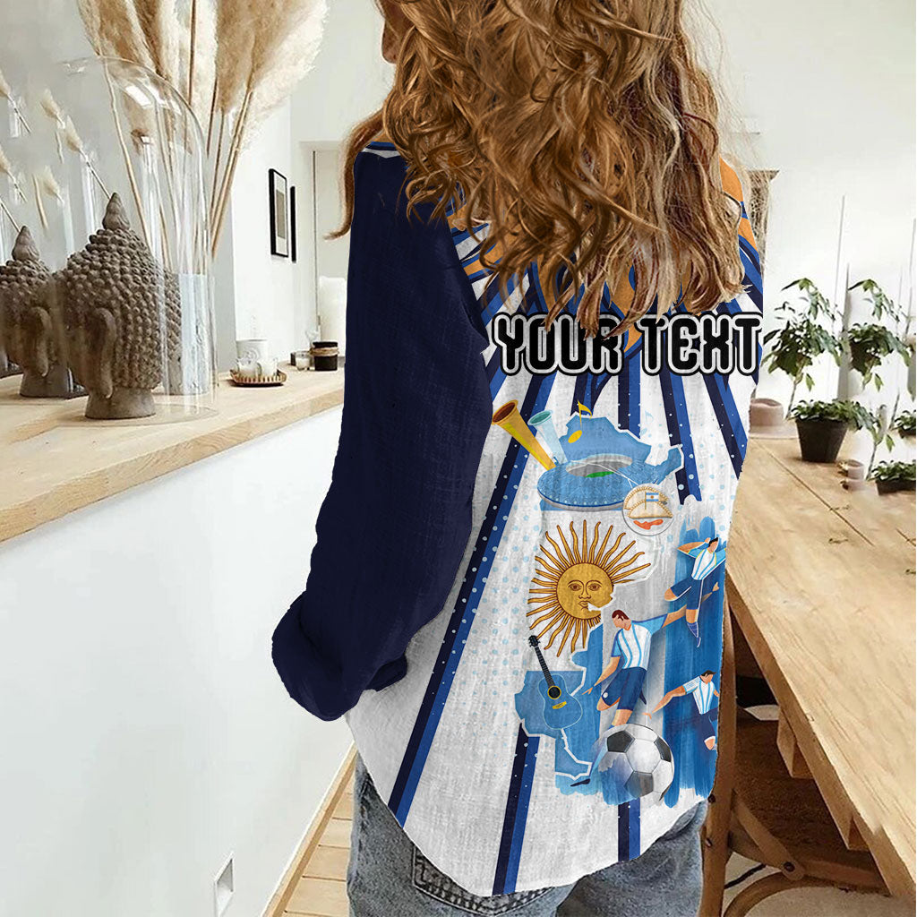Personalized Argentina National Football Women Casual Shirt Sun Of May Retro Starburst Graphic Art