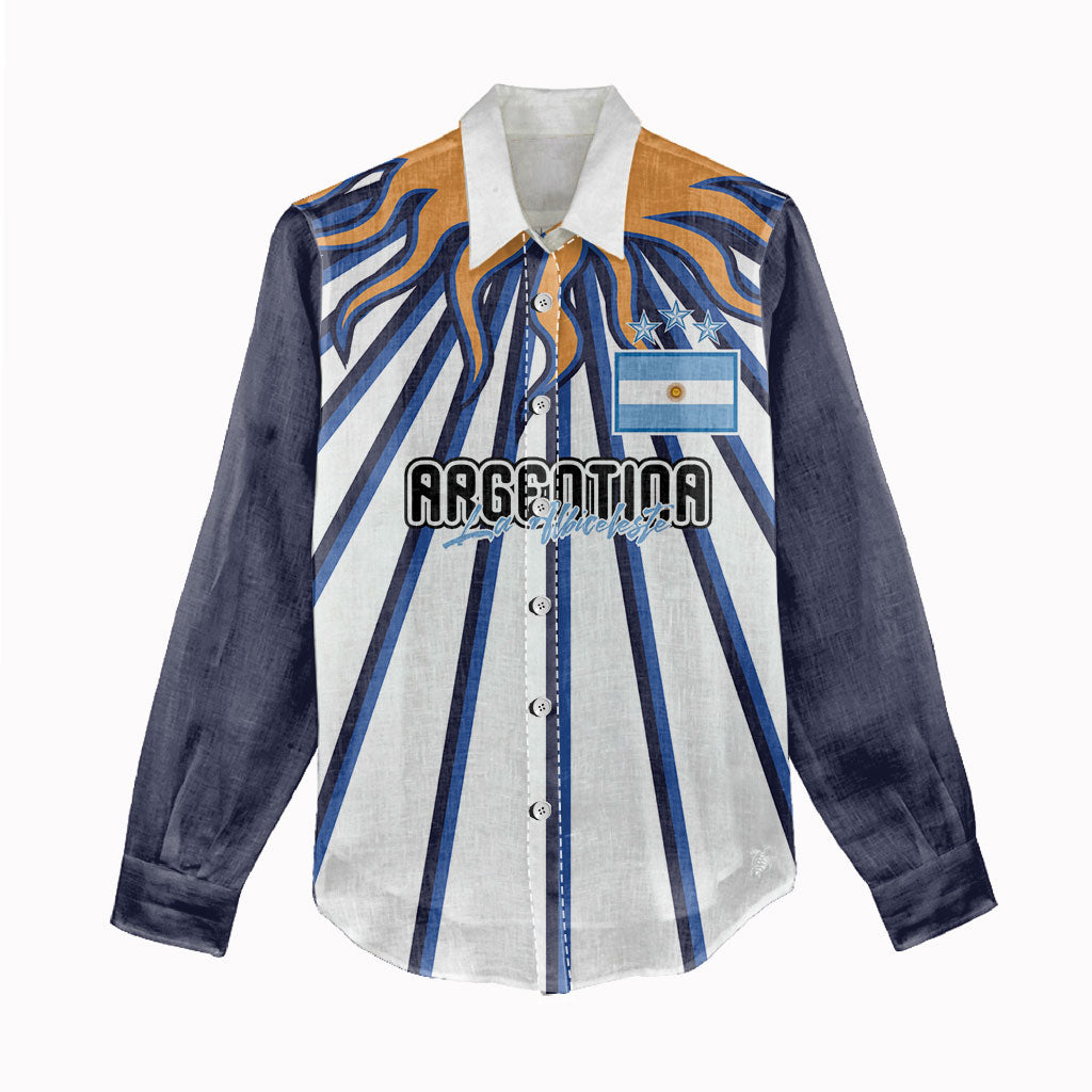 Personalized Argentina National Football Women Casual Shirt Sun Of May Retro Starburst Graphic Art