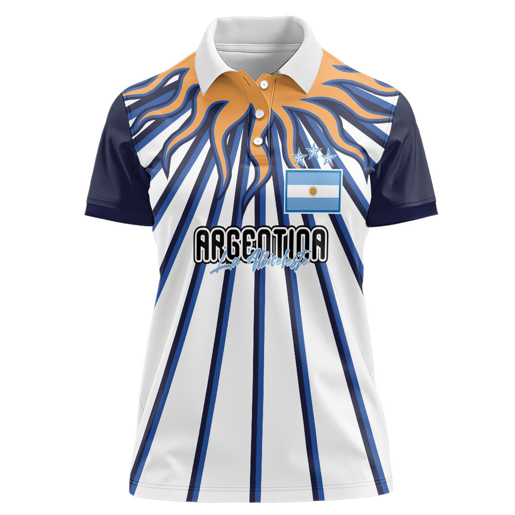 Personalized Argentina National Football Women Polo Shirt Sun Of May Retro Starburst Graphic Art