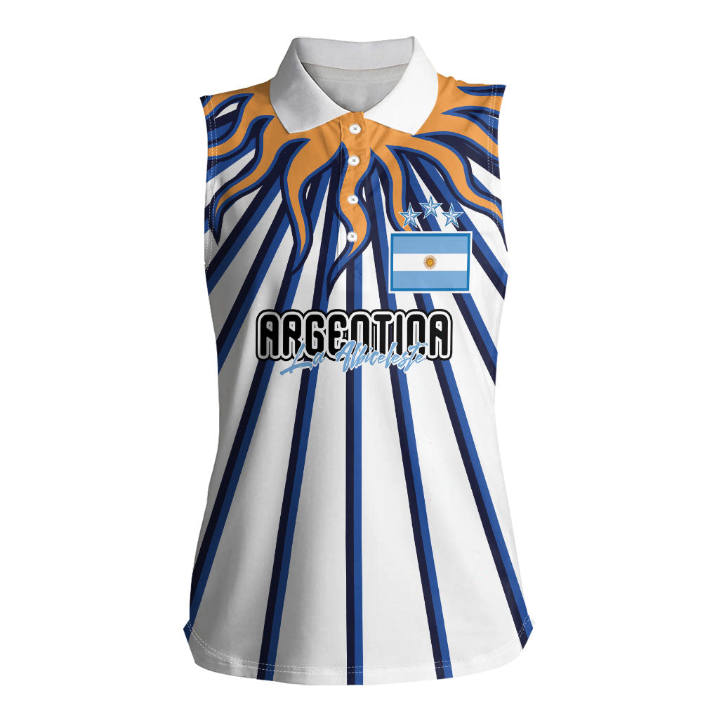 Personalized Argentina National Football Women Sleeveless Polo Shirt Sun Of May Retro Starburst Graphic Art