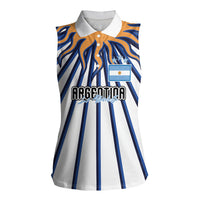 Personalized Argentina National Football Women Sleeveless Polo Shirt Sun Of May Retro Starburst Graphic Art