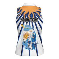 Personalized Argentina National Football Women Sleeveless Polo Shirt Sun Of May Retro Starburst Graphic Art
