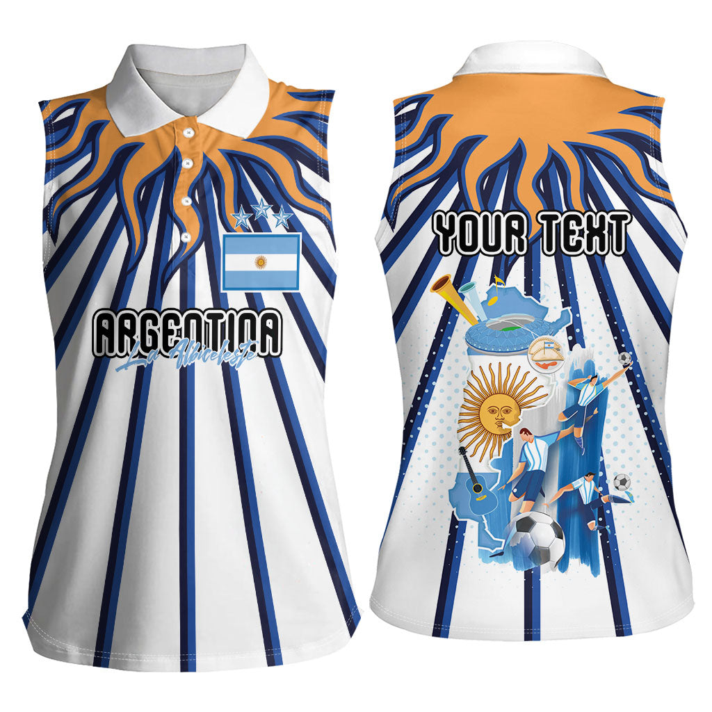 Personalized Argentina National Football Women Sleeveless Polo Shirt Sun Of May Retro Starburst Graphic Art