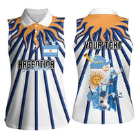Personalized Argentina National Football Women Sleeveless Polo Shirt Sun Of May Retro Starburst Graphic Art