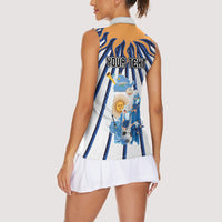 Personalized Argentina National Football Women Sleeveless Polo Shirt Sun Of May Retro Starburst Graphic Art