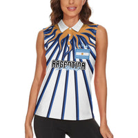Personalized Argentina National Football Women Sleeveless Polo Shirt Sun Of May Retro Starburst Graphic Art