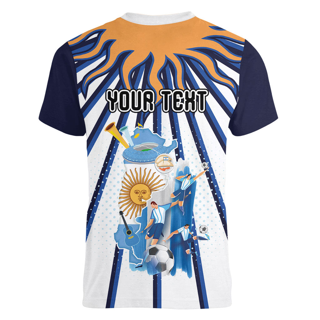 Personalized Argentina National Football Women V-Neck T-Shirt Sun Of May Retro Starburst Graphic Art