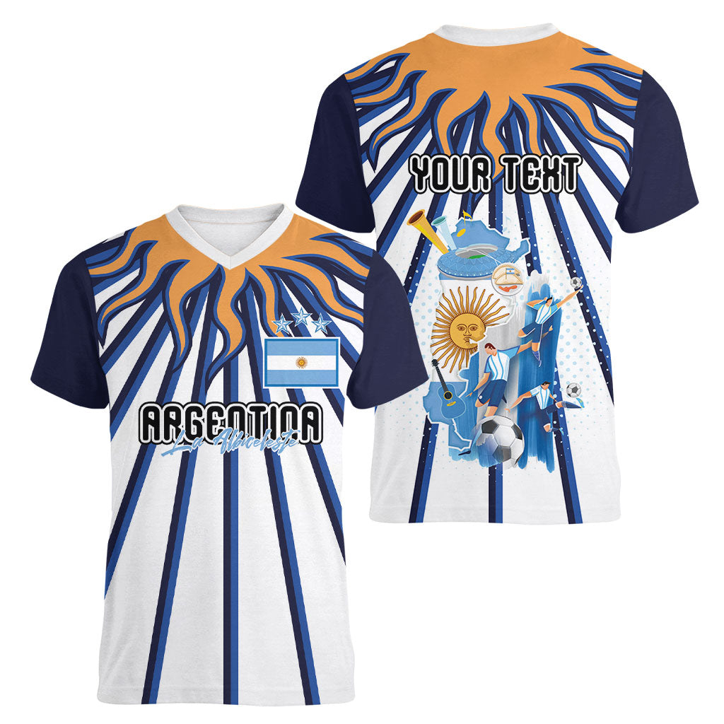 Personalized Argentina National Football Women V-Neck T-Shirt Sun Of May Retro Starburst Graphic Art