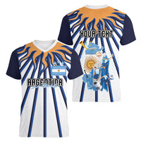 Personalized Argentina National Football Women V-Neck T-Shirt Sun Of May Retro Starburst Graphic Art