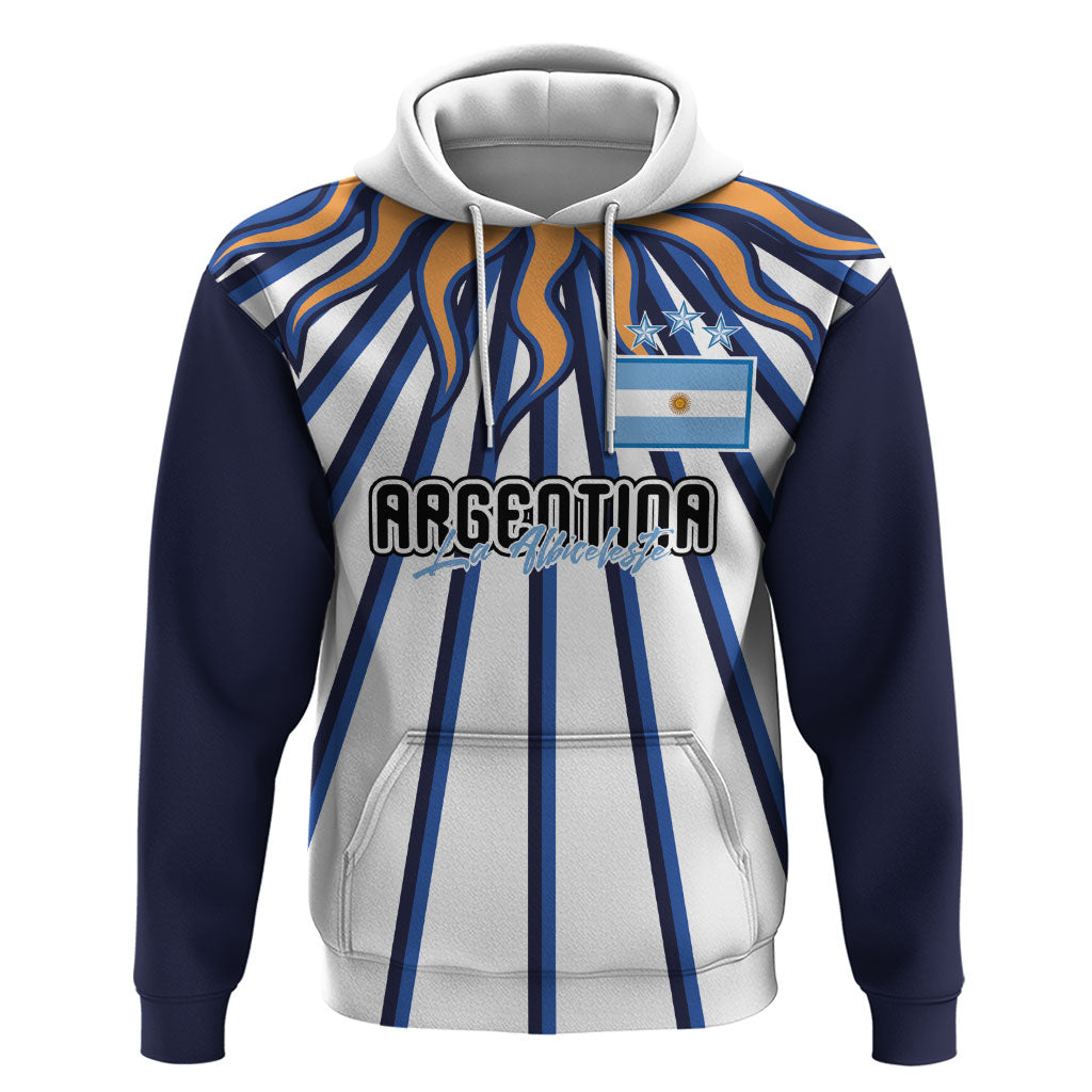 Personalized Argentina National Football Zip Hoodie Sun Of May Retro Starburst Graphic Art