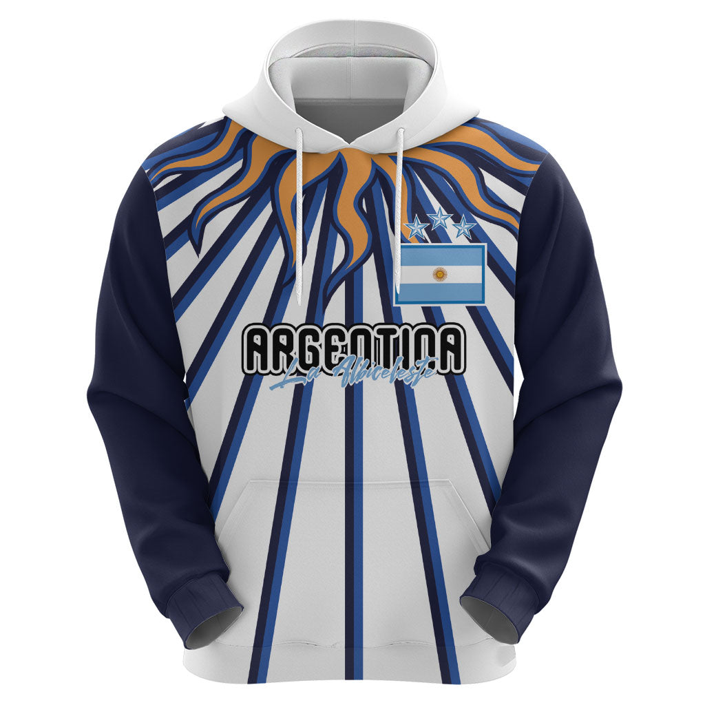 Personalized Argentina National Football Zip Hoodie Sun Of May Retro Starburst Graphic Art