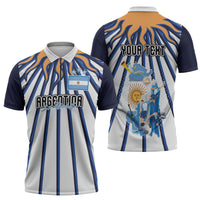 Personalized Argentina National Football Zipper Polo Shirt Sun Of May Retro Starburst Graphic Art