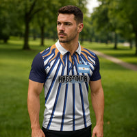 Personalized Argentina National Football Zipper Polo Shirt Sun Of May Retro Starburst Graphic Art