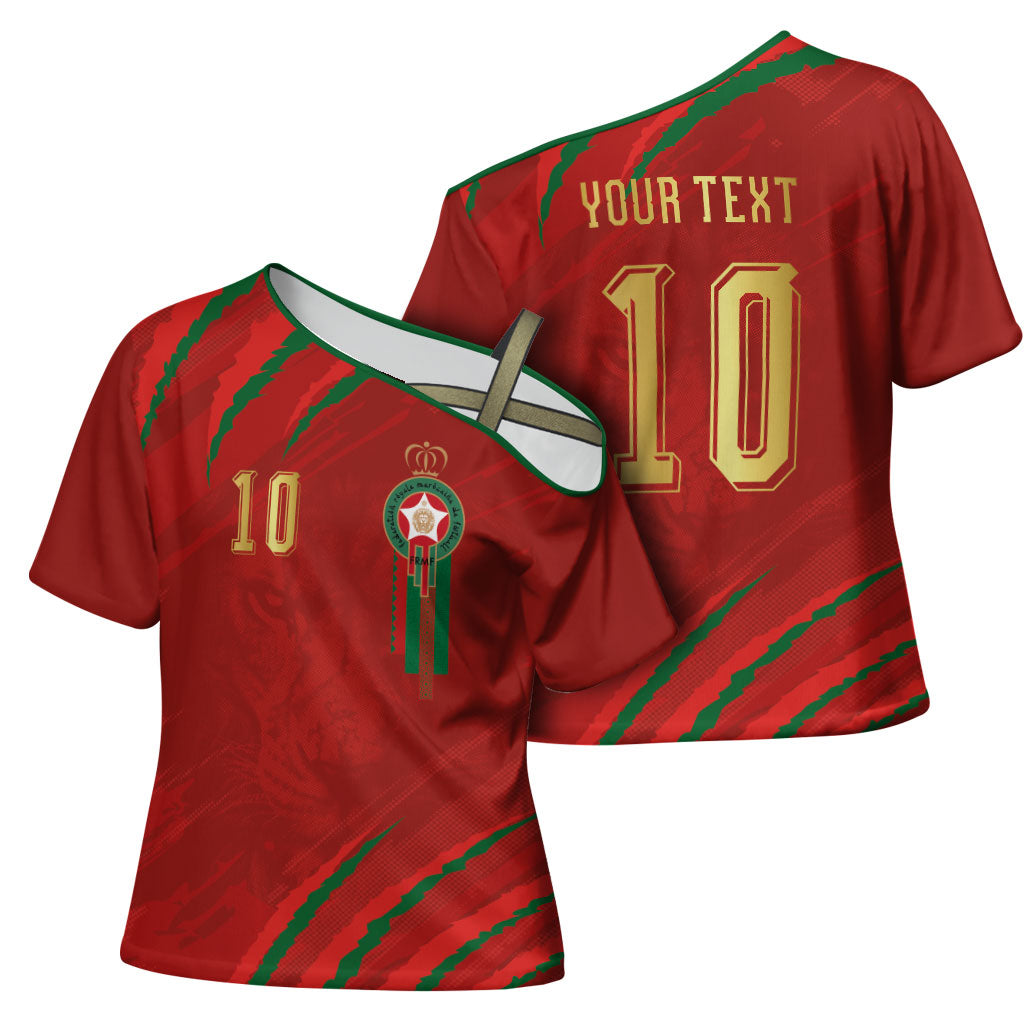 Custom Morocco National Football Cross Shoulder Shirt Atlas Lions-Claws