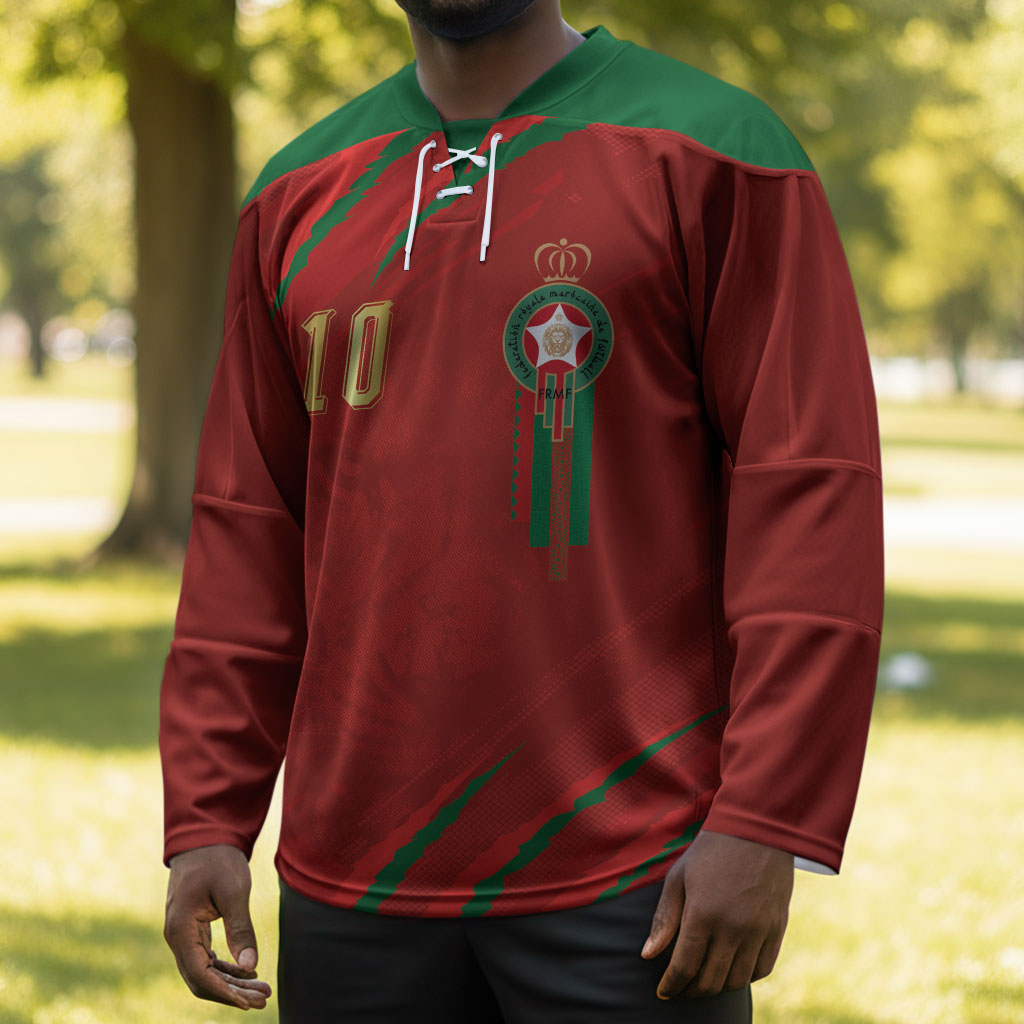 Custom Morocco National Football Hockey Jersey Atlas Lions-Claws
