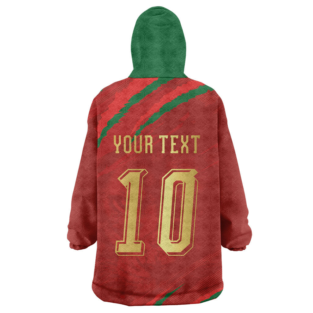Custom Morocco National Football Kid Wearable Blanket Hoodie Atlas Lions-Claws
