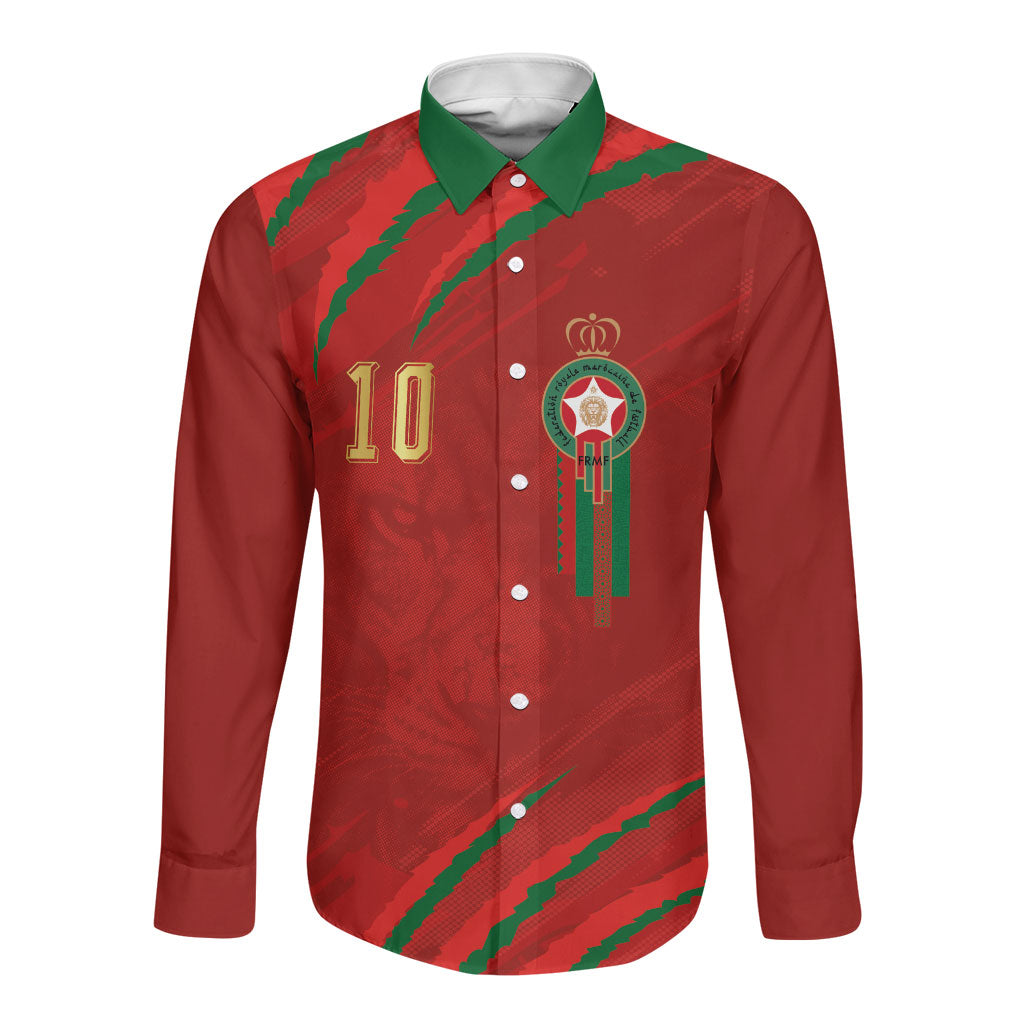 Custom Morocco National Football Long Sleeve Button Shirt Atlas Lions-Claws