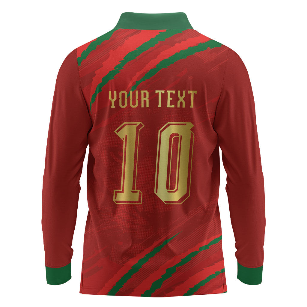 Custom Morocco National Football Long Sleeve Polo Shirt Atlas Lions-Claws