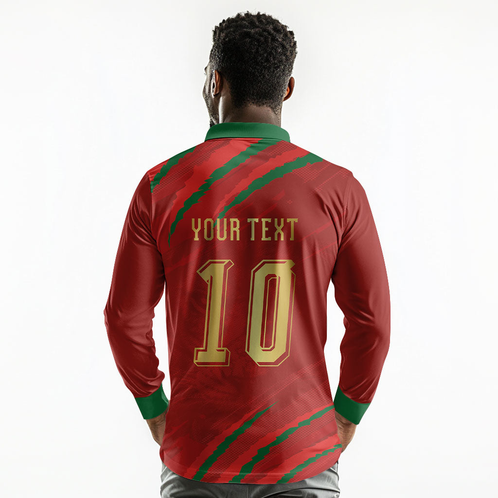 Custom Morocco National Football Long Sleeve Polo Shirt Atlas Lions-Claws