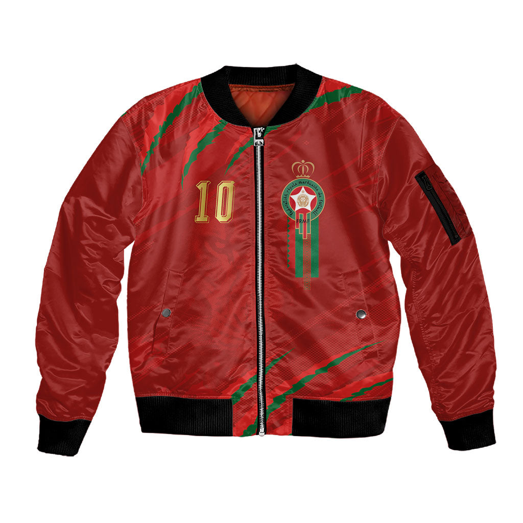 Custom Morocco National Football Sleeve Zip Bomber Jacket Atlas Lions-Claws