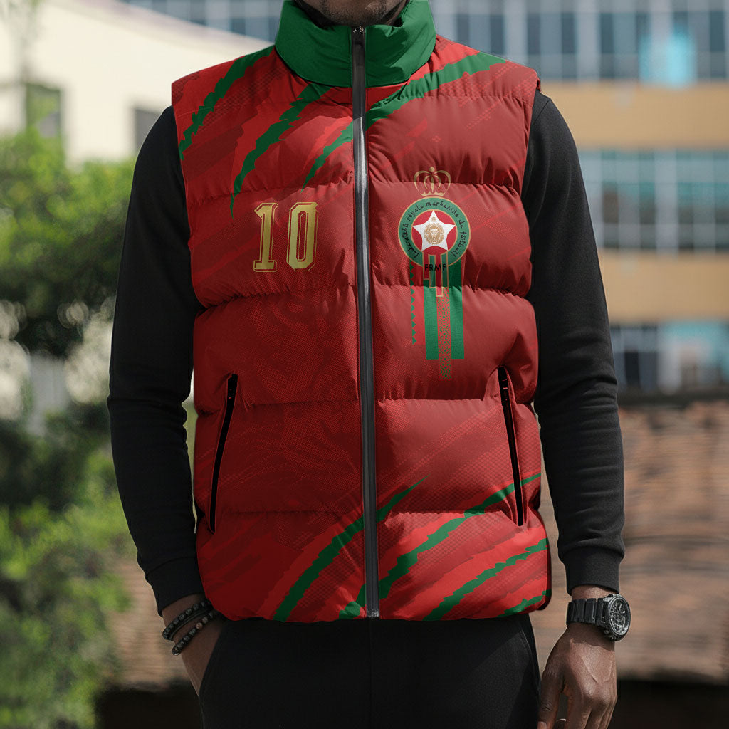 Custom Morocco National Football Sleeveless Puffer Jacket Atlas Lions-Claws