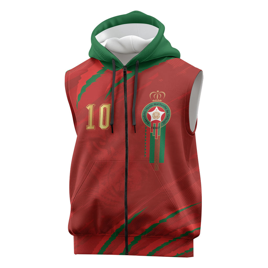 Custom Morocco National Football Sleeveless Zip Hoodie Atlas Lions-Claws