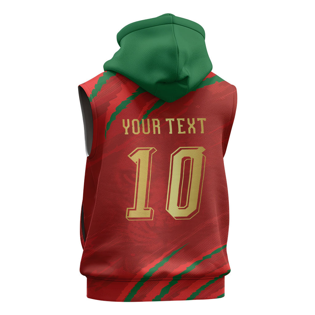 Custom Morocco National Football Sleeveless Zip Hoodie Atlas Lions-Claws