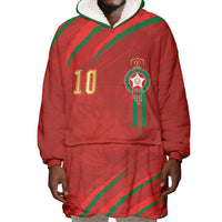 Custom Morocco National Football Wearable Blanket Hoodie Atlas Lions-Claws