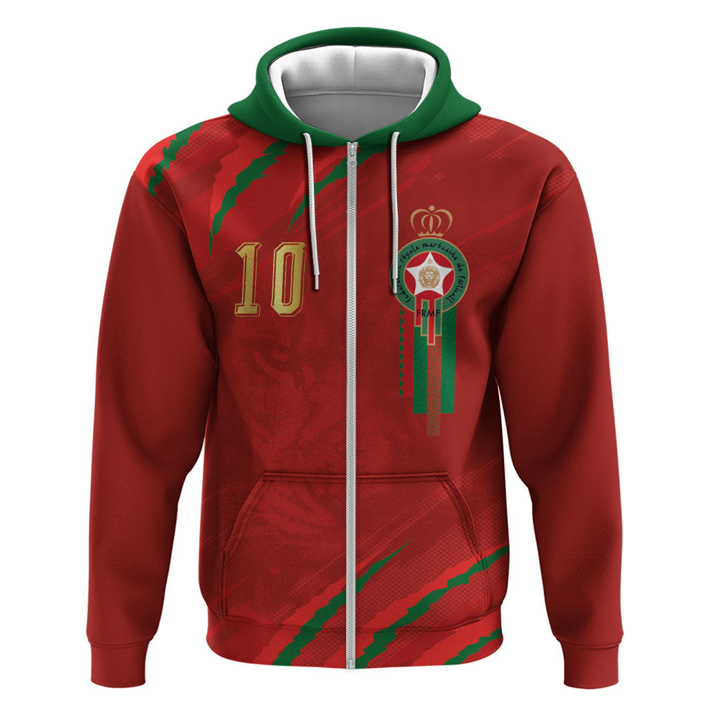 Custom Morocco National Football Zip Hoodie Atlas Lions-Claws