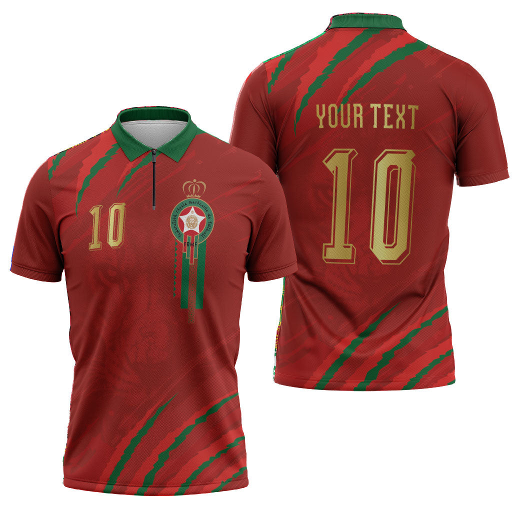 Custom Morocco National Football Zipper Polo Shirt Atlas Lions-Claws